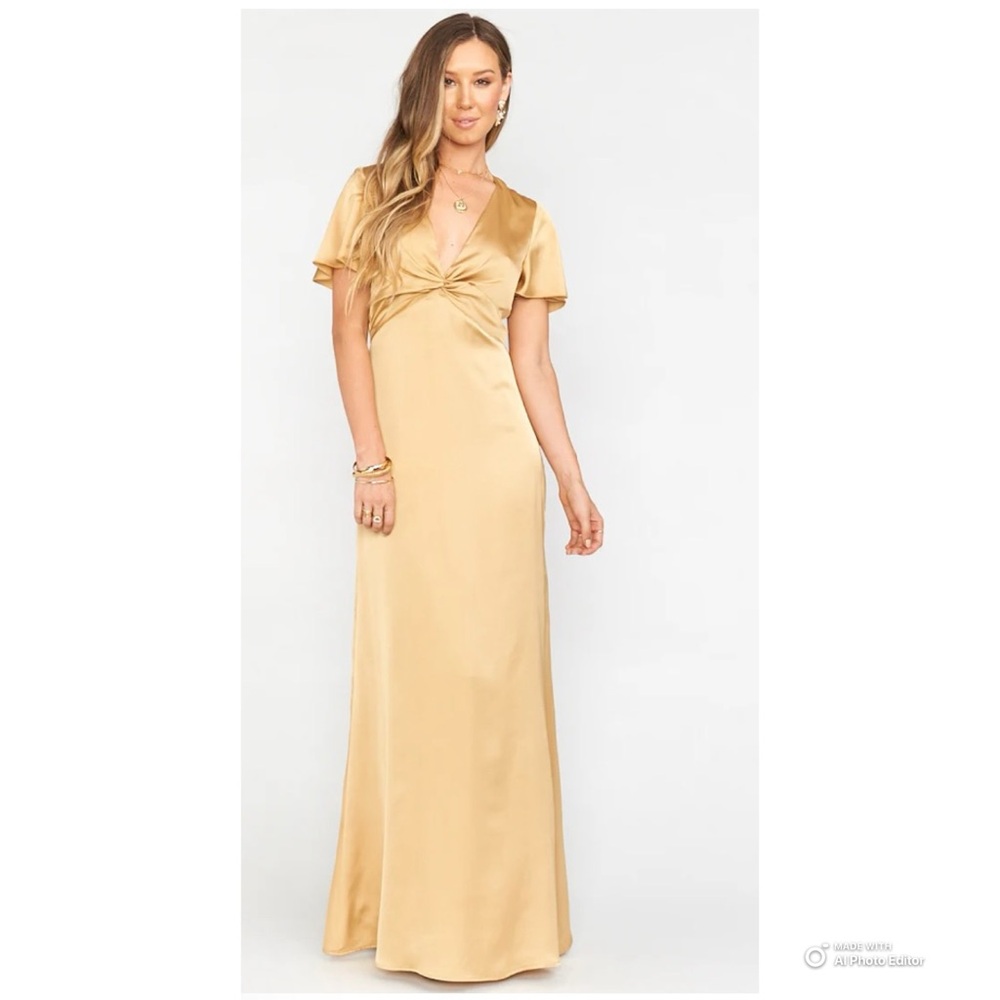 Show Me Your MuMu Medium Gold Luxe Satin Rome Twist Maxi Dress NWOT